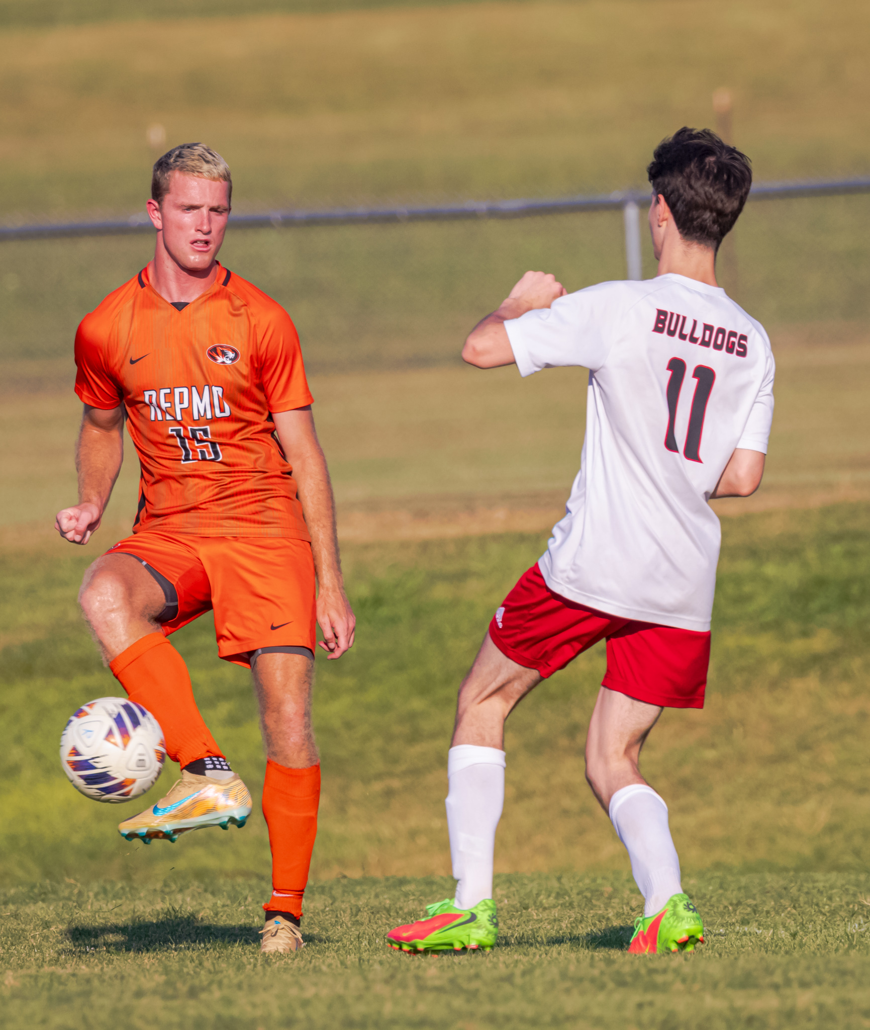 Kaden Fisher settles the ball